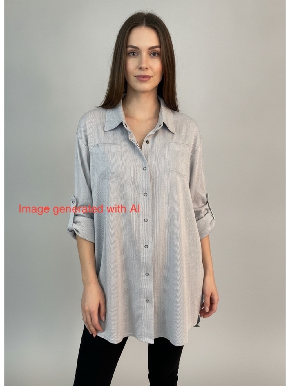 XCVI Women's Light Blue/Silver Striped Button-Up Shirt Size L